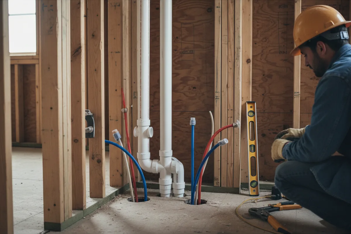Drain and supply rough-in during Drain Cleaning in West Islip